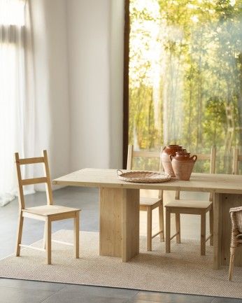 Marine - Mesa de comedor barnizada de madera maciza en tono roble medio de varias medidas