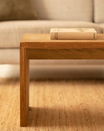 Denia - Mesa de centro de madera maciza en tono roble oscuro de 110x45x35cm