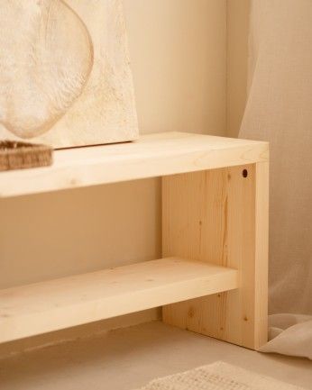 Denia - Banco zapatero de madera maciza en tono natural de varias medidas