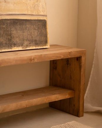 Denia - Banco zapatero de madera maciza en tono roble oscuro de varias medidas