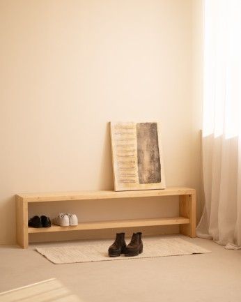 Denia - Banco zapatero de madera maciza en tono roble medio de varias medidas