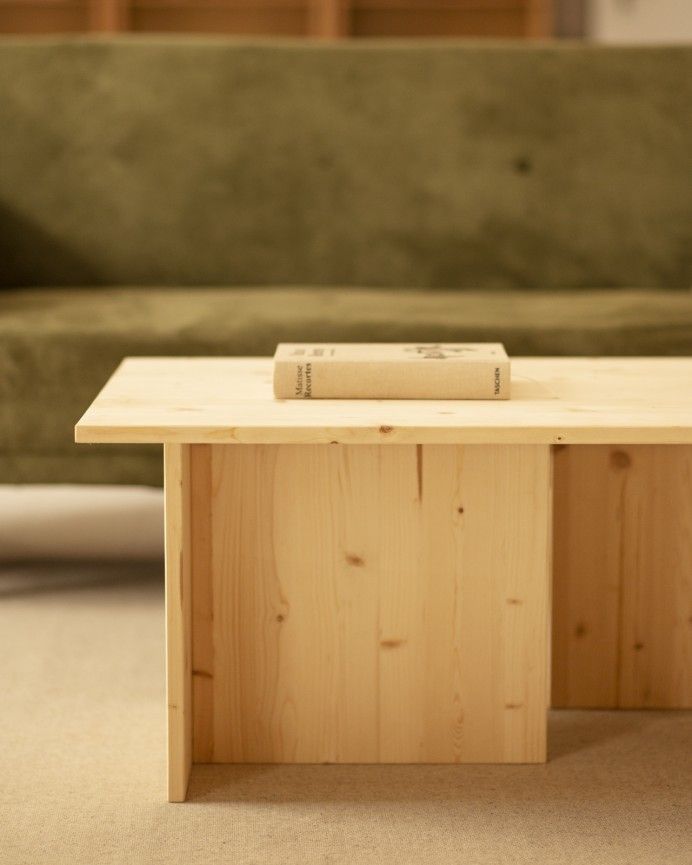 Marine - Mesa de centro de madera maciza tono natural 40x100cm