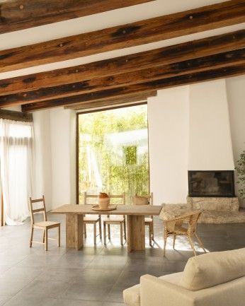 Marine - Mesa de comedor barnizada de madera maciza en tono roble oscuro de varias medidas