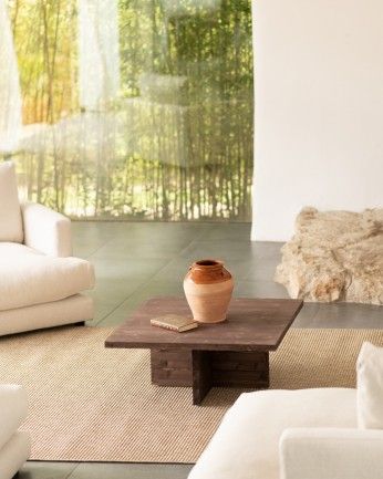 Marine - Mesa de centro cuadrada de madera maciza en tono nogal de 80x80cm