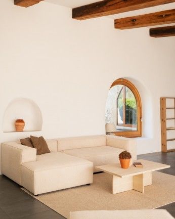 Marine - Mesa de centro de madera maciza en tono natural de 120x70cm