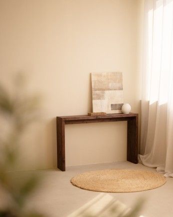 Denia - Consola de madera maciza en tono nogal de 120x80cm