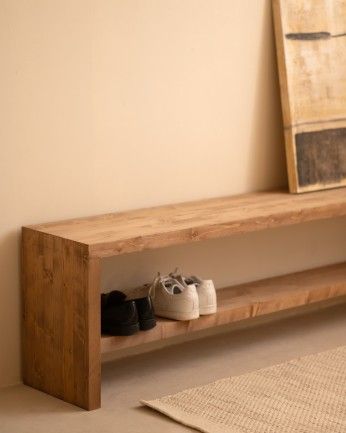 Denia - Banco zapatero de madera maciza en tono roble oscuro de varias medidas