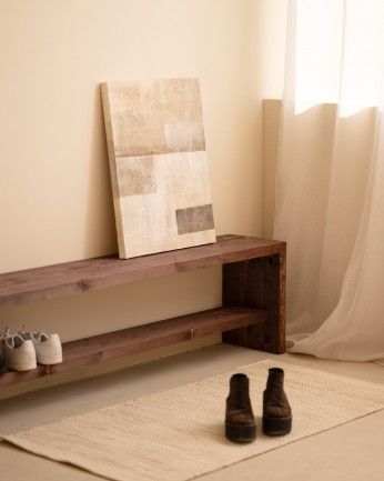 Denia - Banco zapatero de madera maciza en tono nogal de varias medidas
