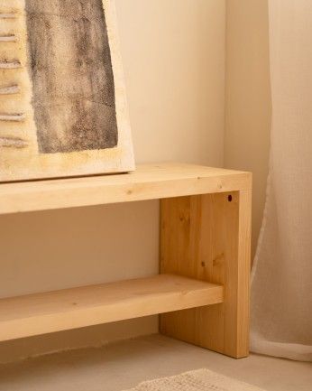 Denia - Banco zapatero de madera maciza en tono roble medio de varias medidas