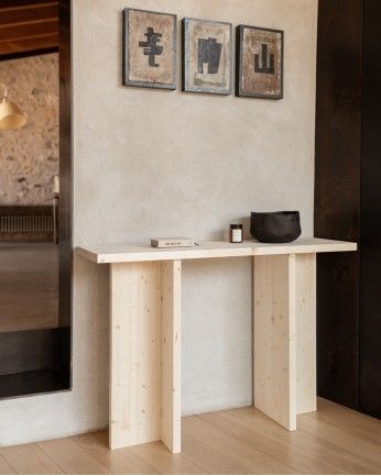 Marine - Consola de madera maciza en tono natural de 120x80cm