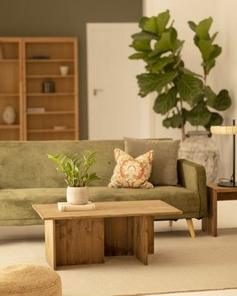 Marine - Mesa de centro de madera maciza tono roble oscuro 40x100cm