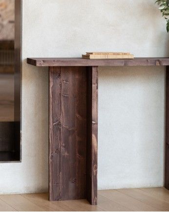 Marine - Consola de madera maciza en tono nogal de 120x80cm