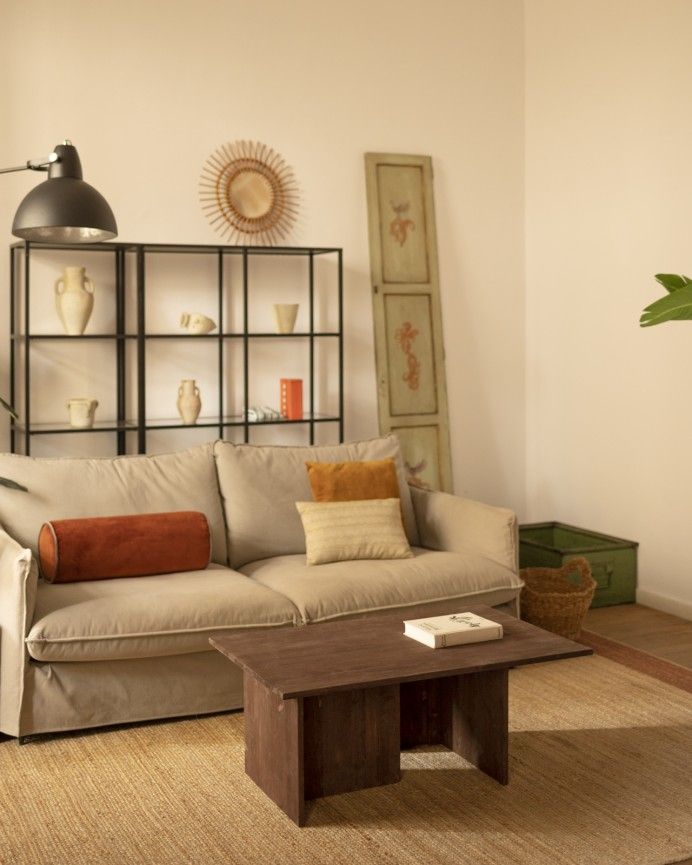 Marine - Mesa de centro de madera maciza tono nogal 40x100cm