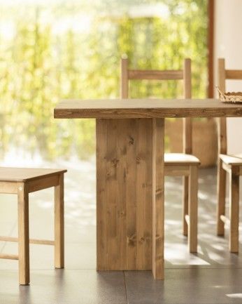 Marine - Mesa de comedor barnizada de madera maciza en tono roble oscuro de varias medidas