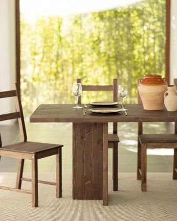 Marine - Mesa de comedor barnizada de madera maciza en tono nogal de varias medidas