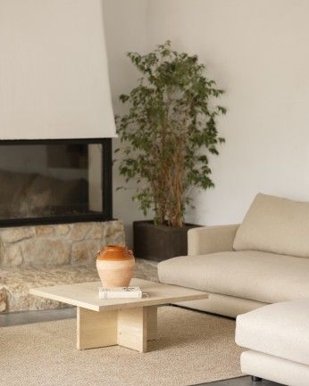 Marine - Mesa de centro cuadrada de madera maciza en tono natural de 80x80cm
