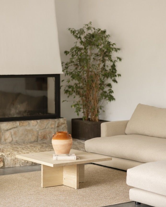 Marine - Mesa de centro cuadrada de madera maciza en tono natural de 80x80cm
