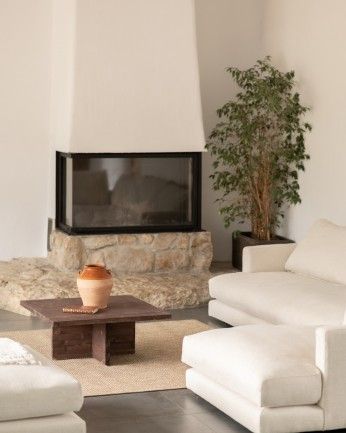Marine - Mesa de centro cuadrada de madera maciza en tono nogal de 80x80cm