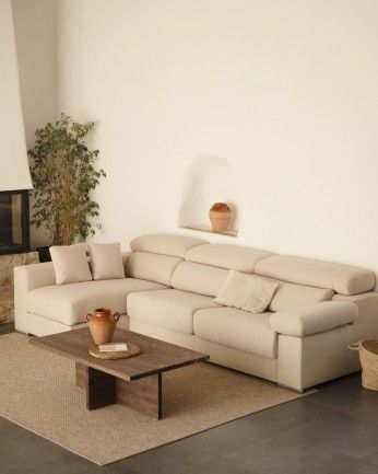 Marine - Mesa de centro de madera maciza en tono nogal de 120x70cm