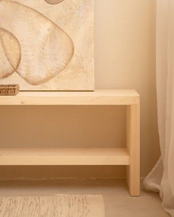 Denia - Banco zapatero de madera maciza en tono natural de varias medidas