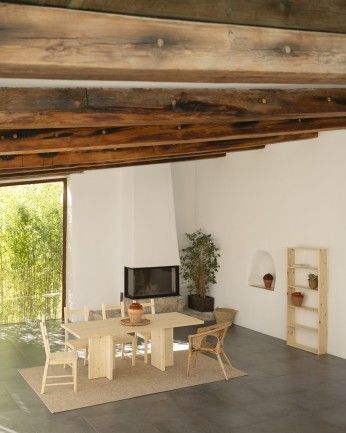 Marine - Mesa de comedor barnizada de madera maciza en tono natural de varias medidas