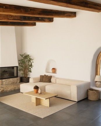 Marine - Mesa de centro de madera maciza en tono roble medio de 120x70cm