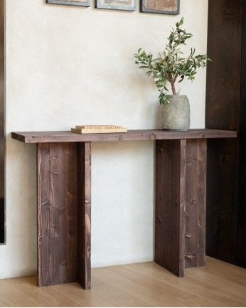 Marine - Consola de madera maciza en tono nogal de 120x80cm
