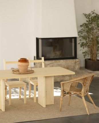 Marine - Mesa de comedor barnizada de madera maciza en tono natural de varias medidas