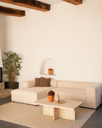 Marine - Mesa de centro de madera maciza en tono natural de 120x70cm