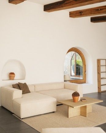 Marine - Mesa de centro de madera maciza en tono roble medio de 120x70cm