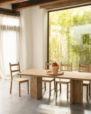 Marine - Mesa de comedor barnizada de madera maciza en tono roble oscuro de varias medidas