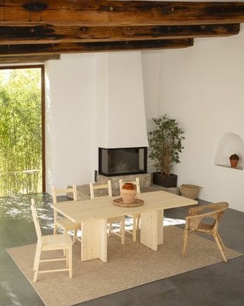 Marine - Mesa de comedor barnizada de madera maciza en tono natural de varias medidas
