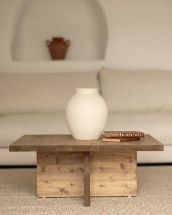 Marine - Mesa de centro cuadrada de madera maciza en tono roble oscuro de 80x80cm