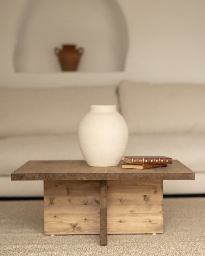 Marine - Mesa de centro cuadrada de madera maciza en tono roble oscuro de 80x80cm