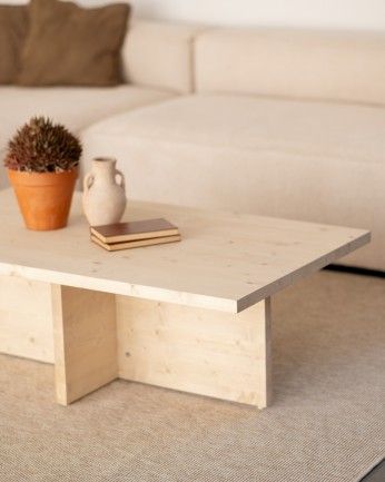 Marine - Mesa de centro de madera maciza en tono natural de 120x70cm