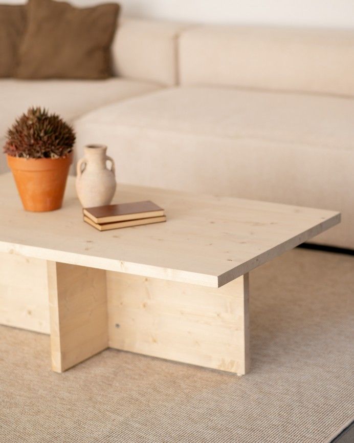 Marine - Mesa de centro de madera maciza en tono natural de 120x70cm