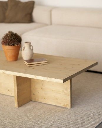 Marine - Mesa de centro de madera maciza en tono roble medio de 120x70cm