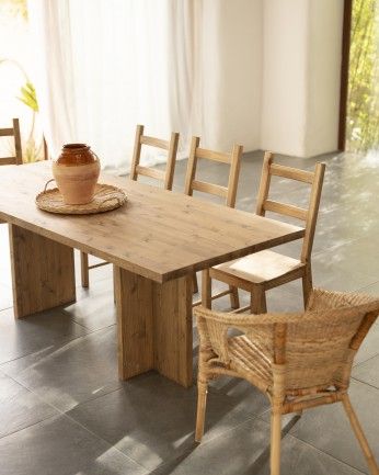 Marine - Mesa de comedor barnizada de madera maciza en tono roble oscuro de varias medidas