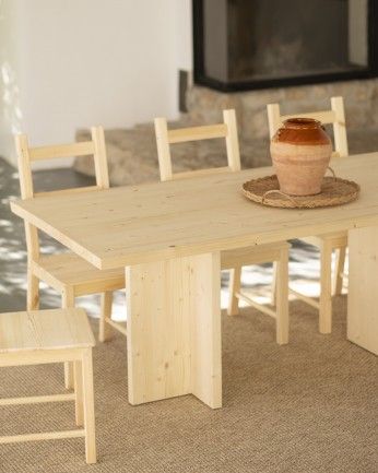 Marine - Mesa de comedor barnizada de madera maciza en tono natural de varias medidas