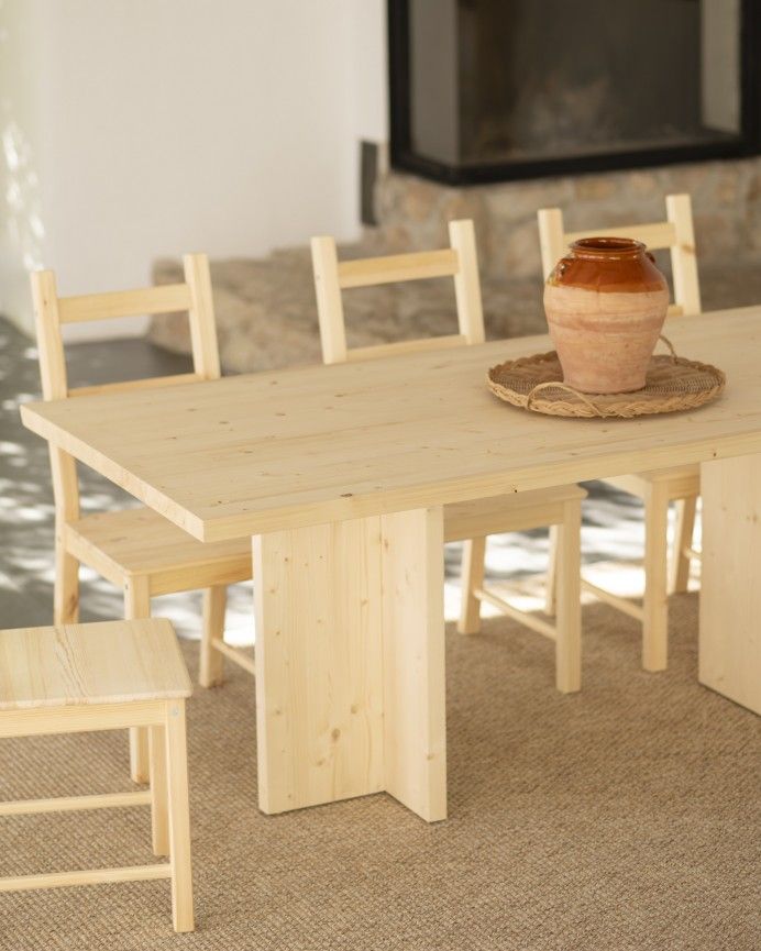 Marine - Mesa de comedor barnizada de madera maciza en tono natural de varias medidas