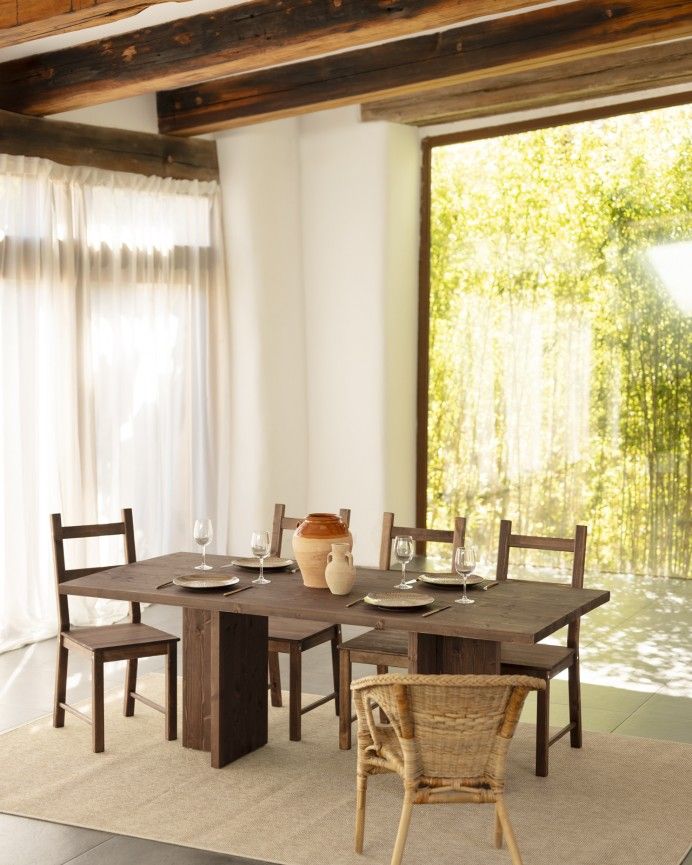 Marine - Mesa de comedor barnizada de madera maciza en tono nogal de varias medidas