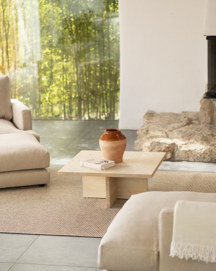 Marine - Mesa de centro cuadrada de madera maciza en tono natural de 80x80cm