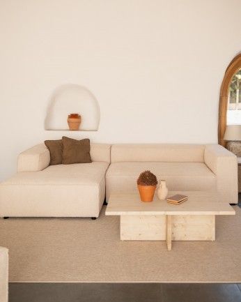 Marine - Mesa de centro de madera maciza en tono natural de 120x70cm