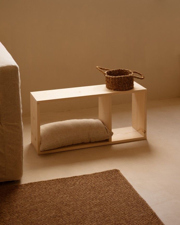 Leyre - Mueble auxiliar de madera maciza en tono natural con 1 separador