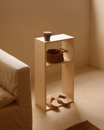 Leyre - Mueble auxiliar de madera maciza en tono natural con 1 separador