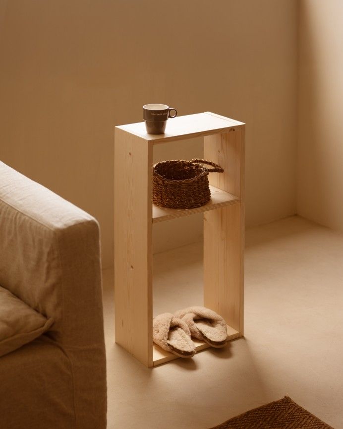 Leyre - Mueble auxiliar de madera maciza en tono natural con 1 separador