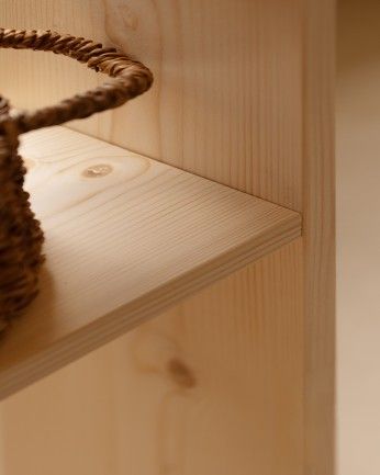 Leyre - Mueble auxiliar de madera maciza en tono natural con 1 estante y 2 separadores