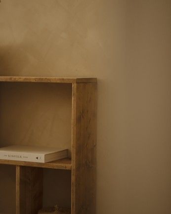 Leyre - Mueble auxiliar de madera maciza en tono roble oscuro con 1 estante y 2 separadores