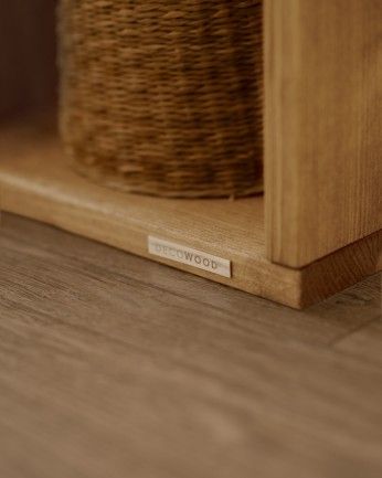 Leyre - Mueble auxiliar de madera maciza en tono roble media con 1 estante y 2 separadores