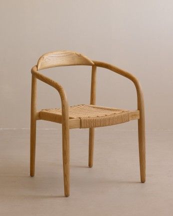 Michelle - Silla de madera olmo y asiento trenzado de cuerda tono natural de 78x58cm, PREVENTA DISPONIBLE A FINALES DE JULIO
